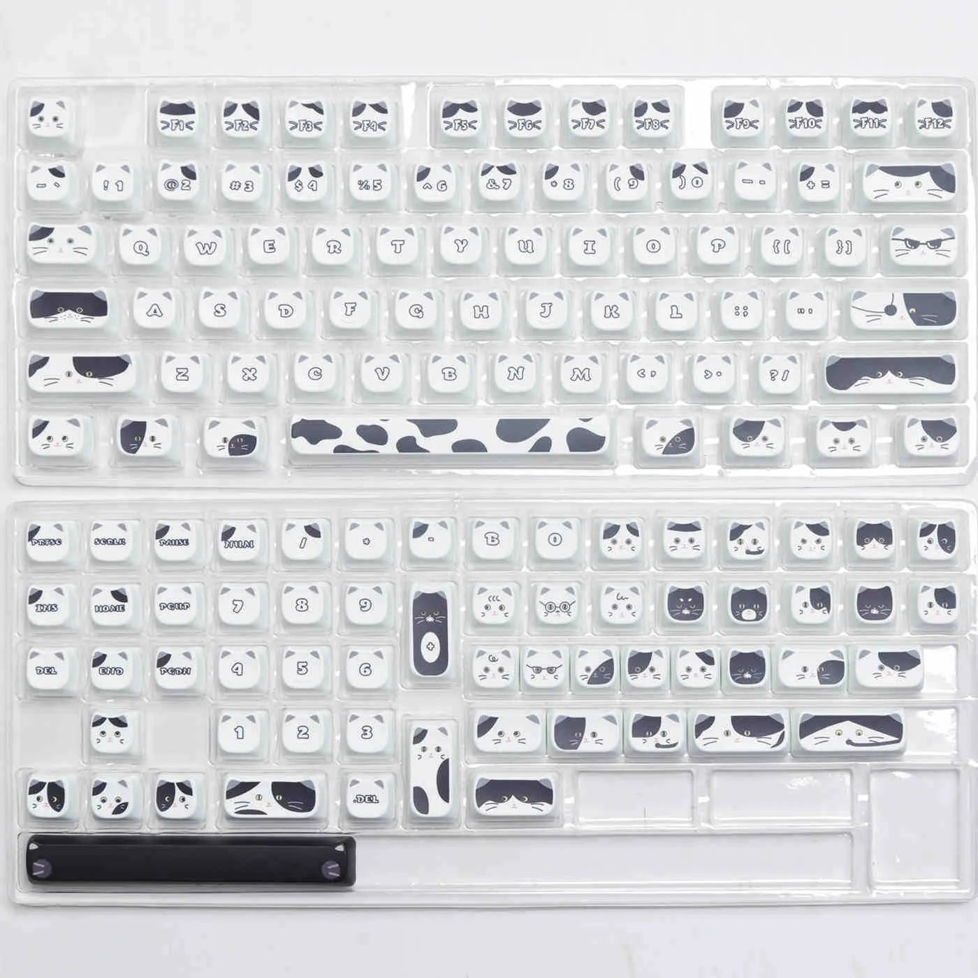 Black and white kitten sublimation key cap set for mechanical keyboards, PBT material, MAO height, full set of 26 key caps