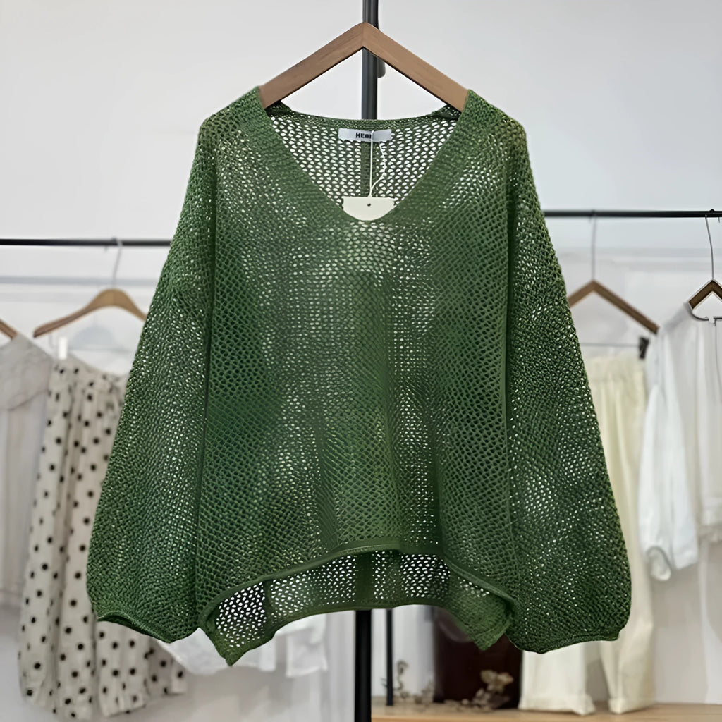 Loose spring summer polyester mesh top with princess sleeves in apricot white colour
