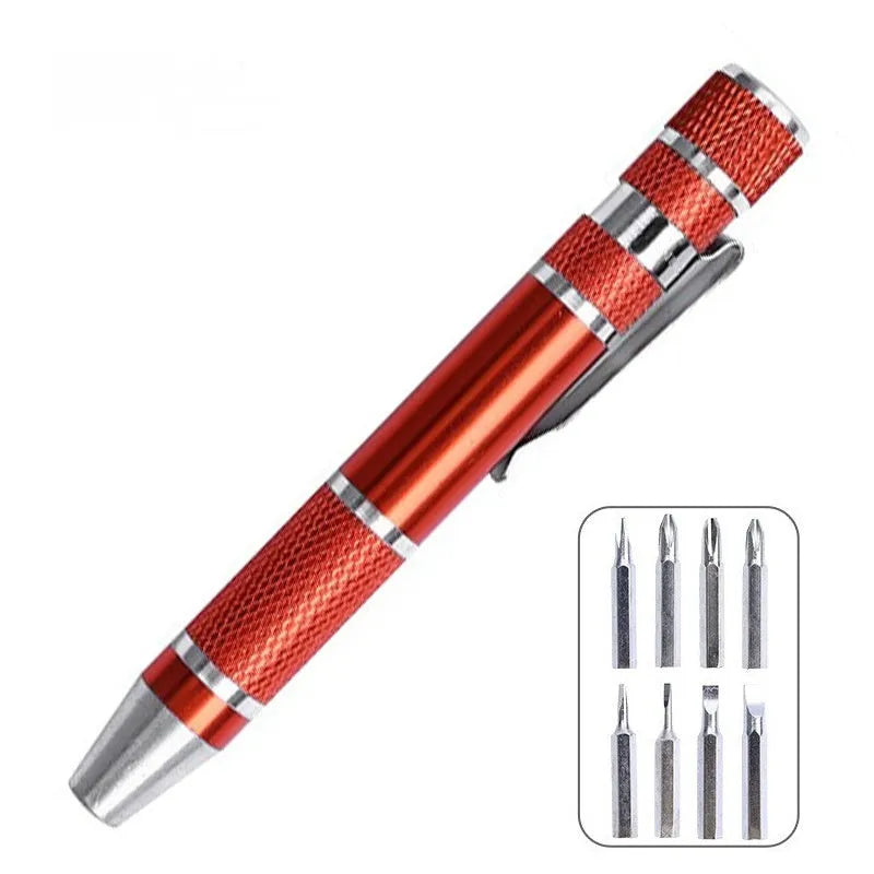 8-in-1 aluminium alloy screwdriver pen set in various colours with chrome vanadium steel shaft