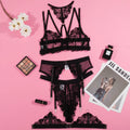 Black women's embroidery stitching mesh bra with underwired three-point construction