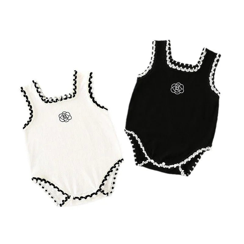 White lace triangle romper for babies, thin cotton, sleeveless pullover style