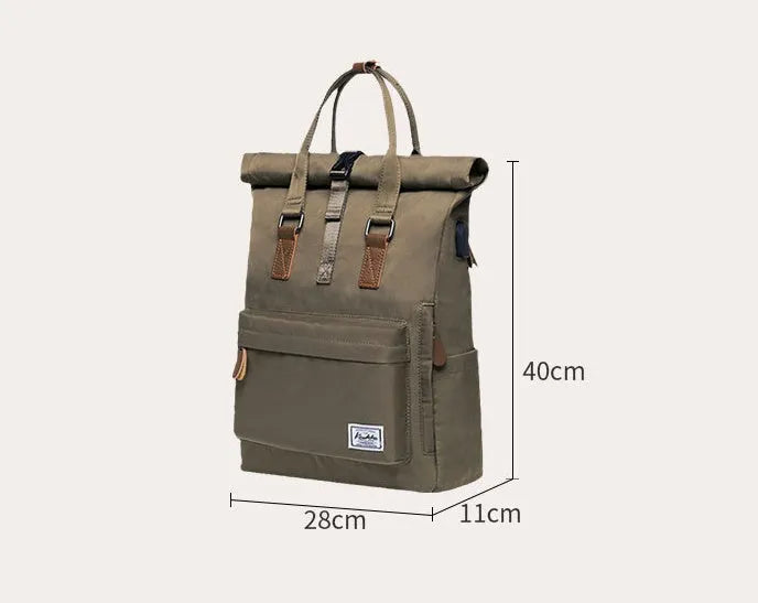 Black casual polyester backpack with cover opening, showing laptop pocket and under 20-litre capacity.