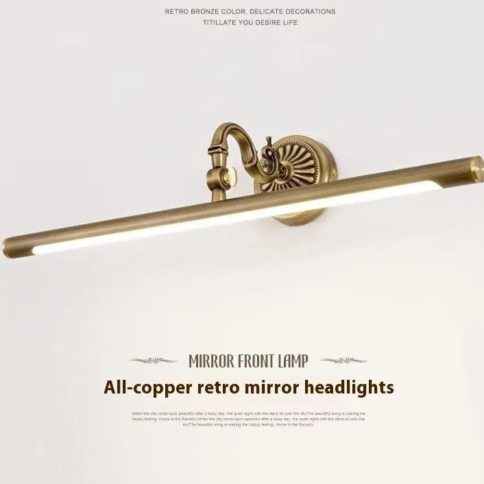 All copper bathroom mirror front lamp with acrylic anti-fog cover and 12W LED strip, 750mm size