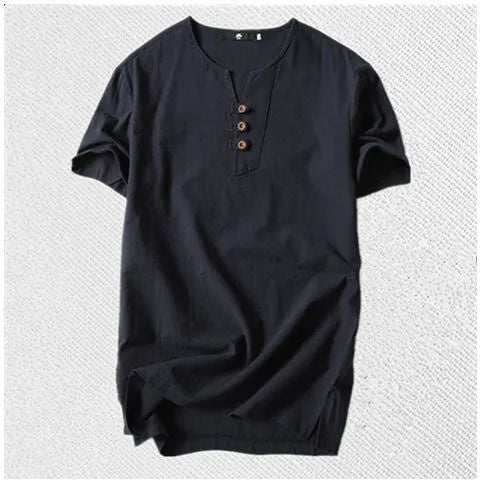 Loose grey cotton T-shirt for men on a hanger, showing short sleeves and pullover style.