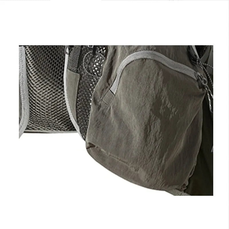 Men's grey green cotton vest with functional pockets in loose street fashion style