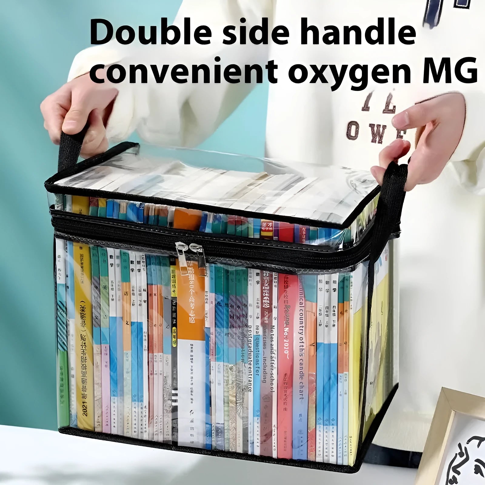 Large white foldable PVC storage bag with transparent panel and carry handles.