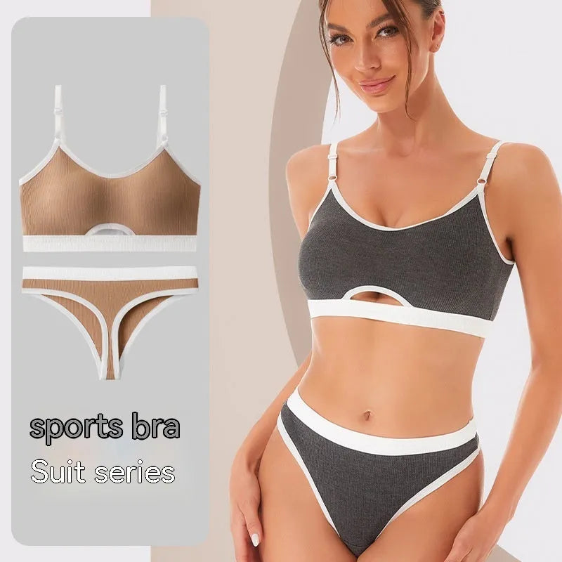 Sports tube top underwear set with contrast colour back and removable moulded cups