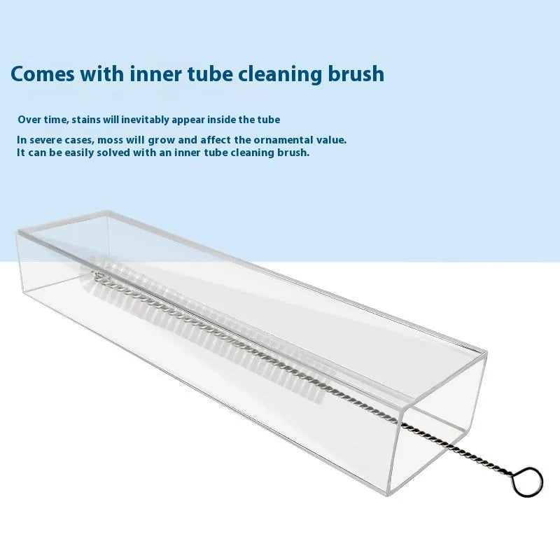 Set of three plastic aquarium feeding tubes with cleaning brushes and spoons in 17cm, 28cm, and 38cm lengths.