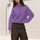 Casual women's half-zip loose sweatshirt in double-faced lamb wool, available in brick red