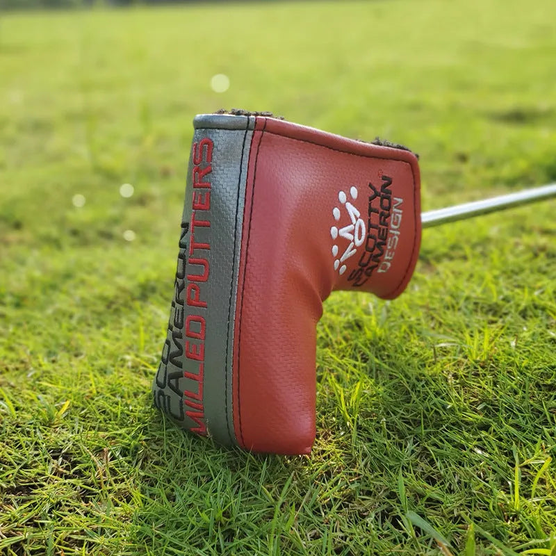 Grey semicircle straight strip PU leather golf putter head cover with one-line design