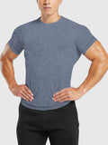 Men's quick-dry round neck short-sleeved T-shirt with polka dot pattern in blue, slim fit polyester fabric