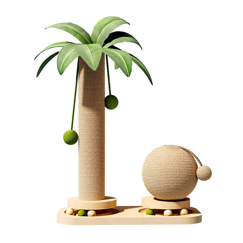 Cat climbing frame with turntable in coconut tree colour, made from wood, available in density plate or solid wood style