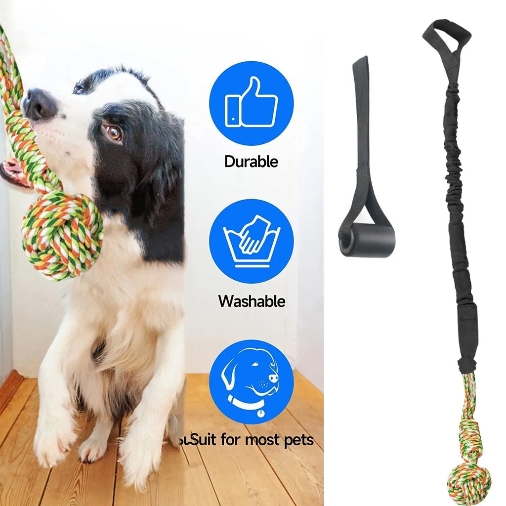 Cotton thread dog tug of war rope toy in red, grey, or black.