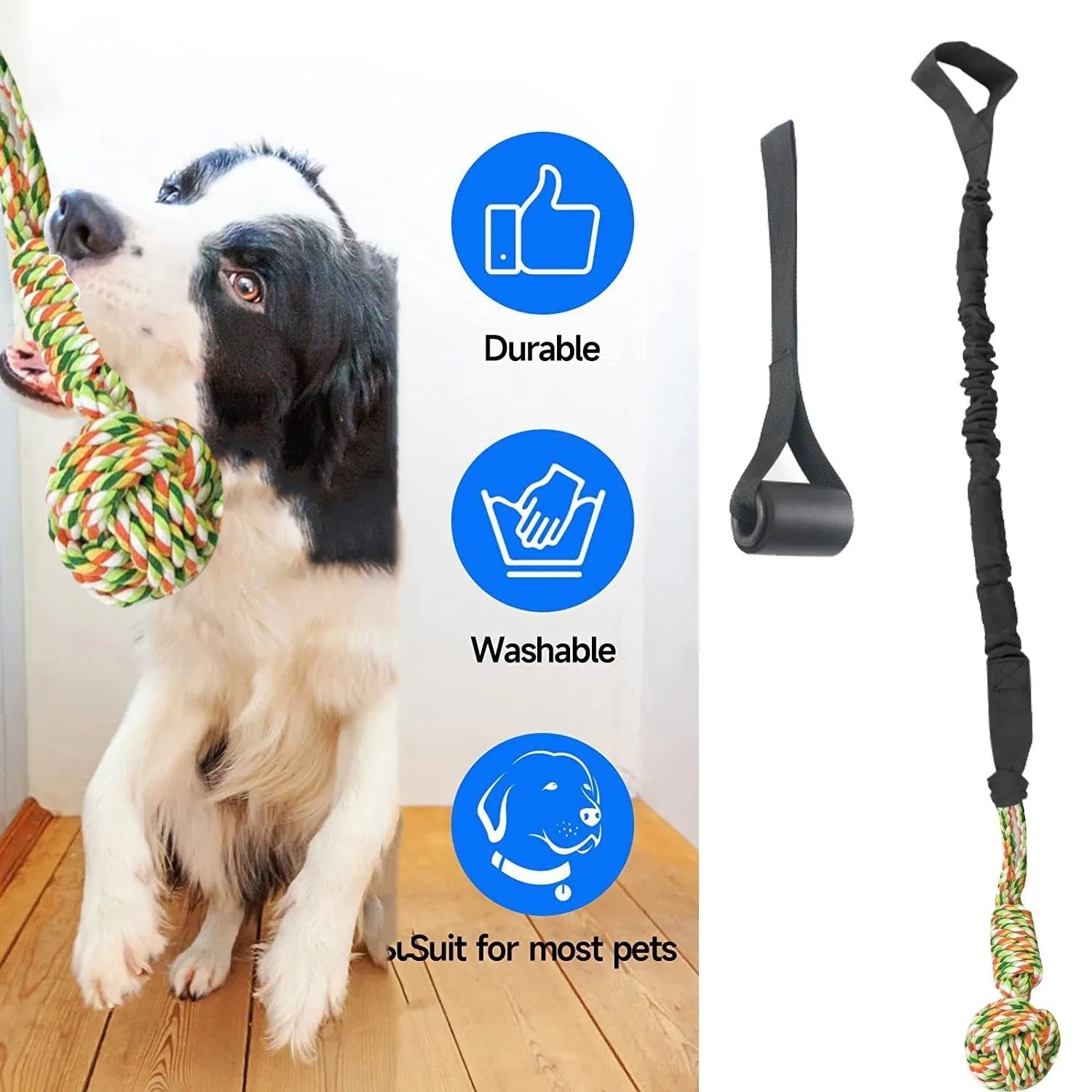 Cotton thread dog tug of war rope toy in red, grey, or black.