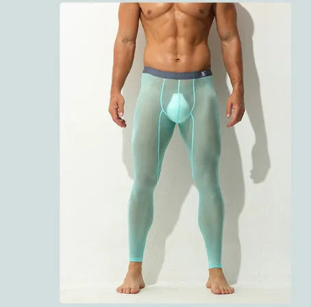 Men's ultra-thin ice silk leggings in solid colour, nylon-spandex stretch fabric, available in multiple sizes