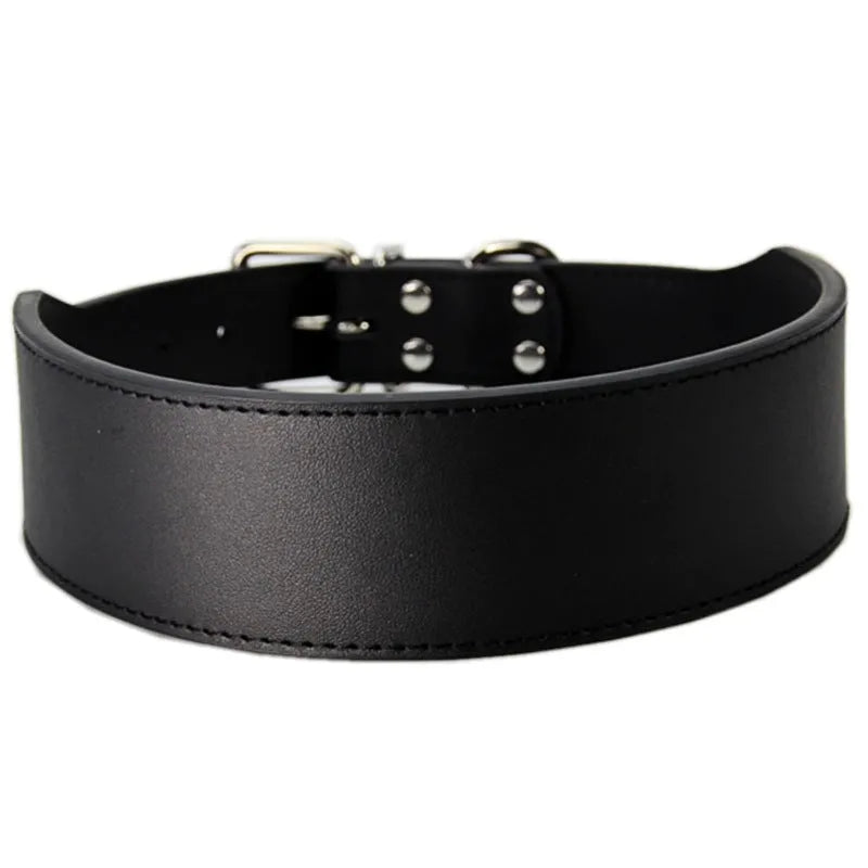 Fish-shaped leather dog collar in five colours with 5cm width and adjustable sizing