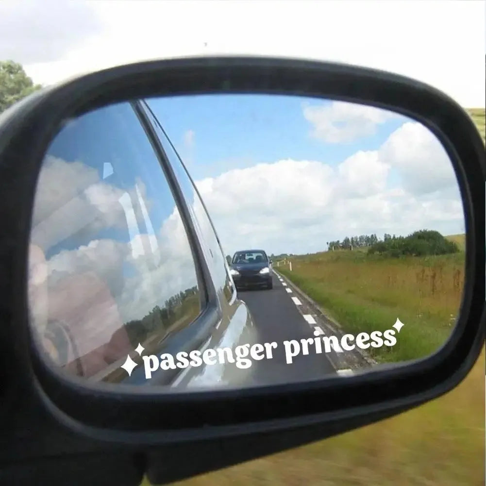 Car interior vinyl sticker with English text, 10 cm by 2 cm, in black, white, pink, or rainbow colour options.