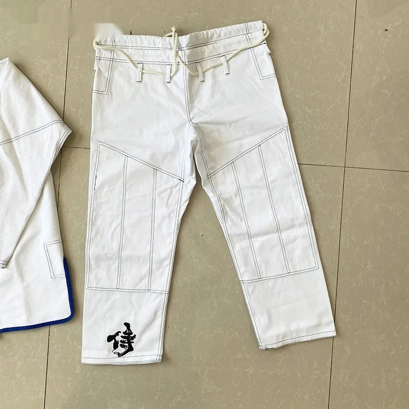 Taoist robe jujitsu suit canvas cotton lining stripes pattern white blue black top and pants set