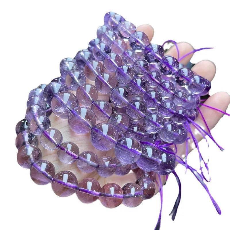 Natural Brazilian iced amethyst bracelet with round crystal beads in 7-8mm size
