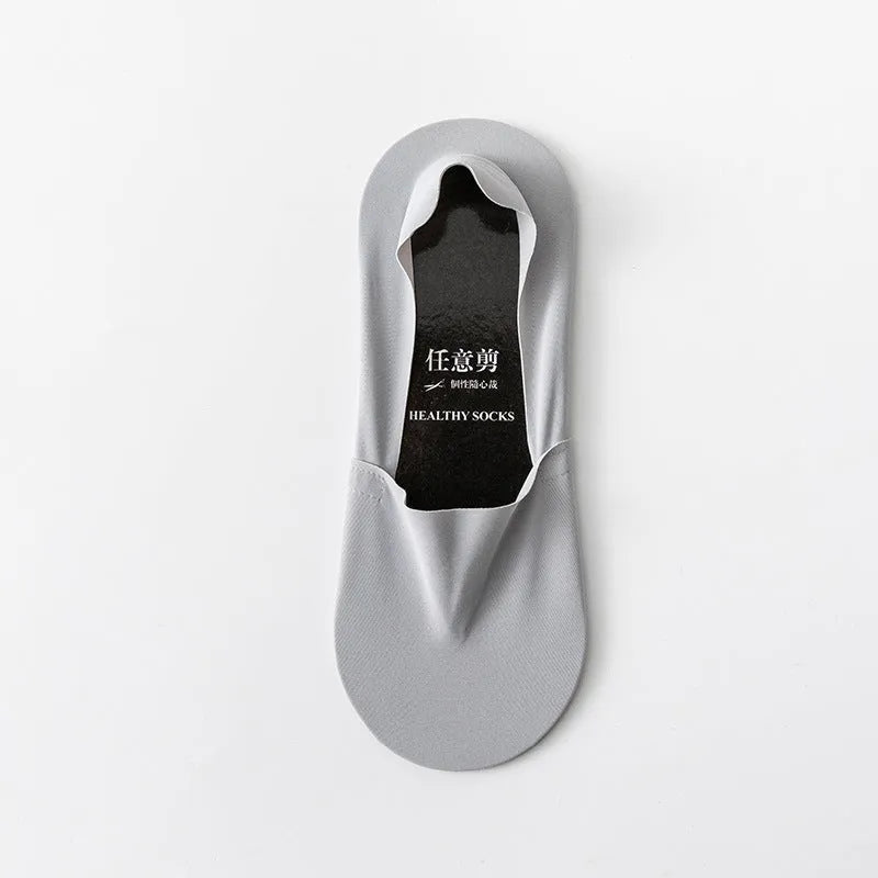 Men's seamless low cut socks in multiple colours showing shallow mouth and invisible design.