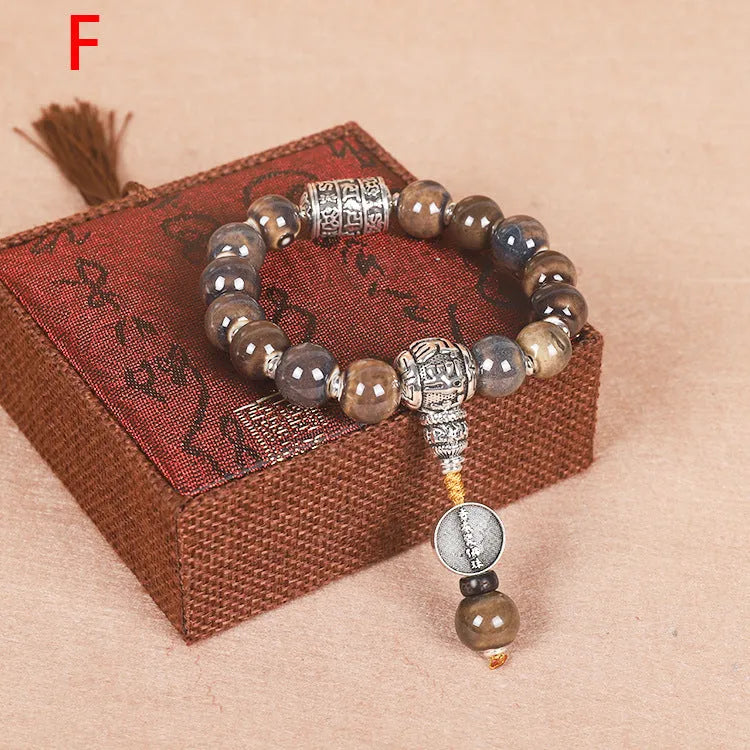 Men's gradient ceramic chain bracelet with coloured yonghe blessing craft beads and polished 12-13mm coloured glaze components