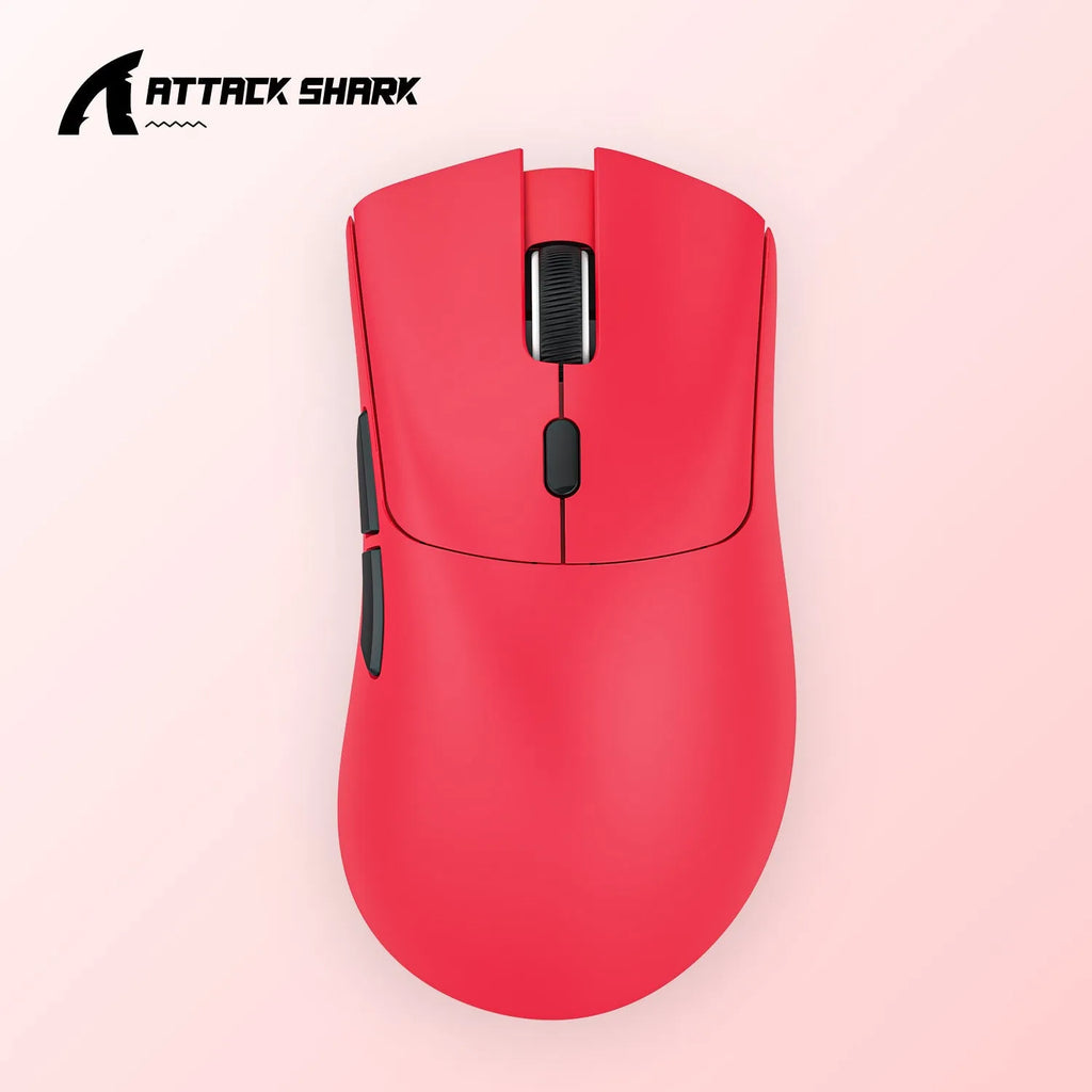 Attack Shark wireless Bluetooth mouse in black, white, or red colours, shown next to a laptop.
