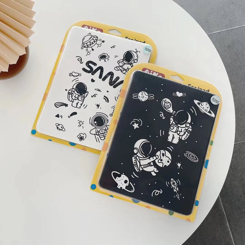 iPad transparent frosted protective cover with clamshell design and pen slot in black and white colour options