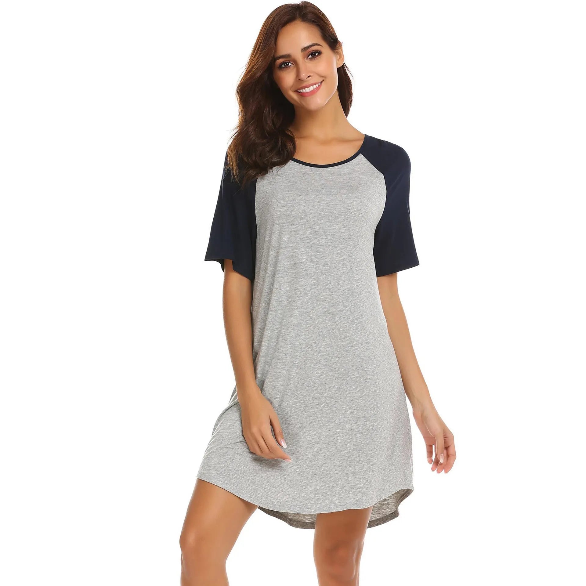 Women's double brushed nightdress with colour contrast patchwork design in polyester spandex fabric