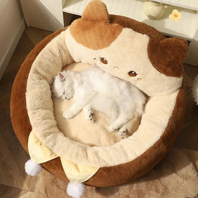 Round grey pet bed with deep cushion filled with PP cotton for cats and dogs