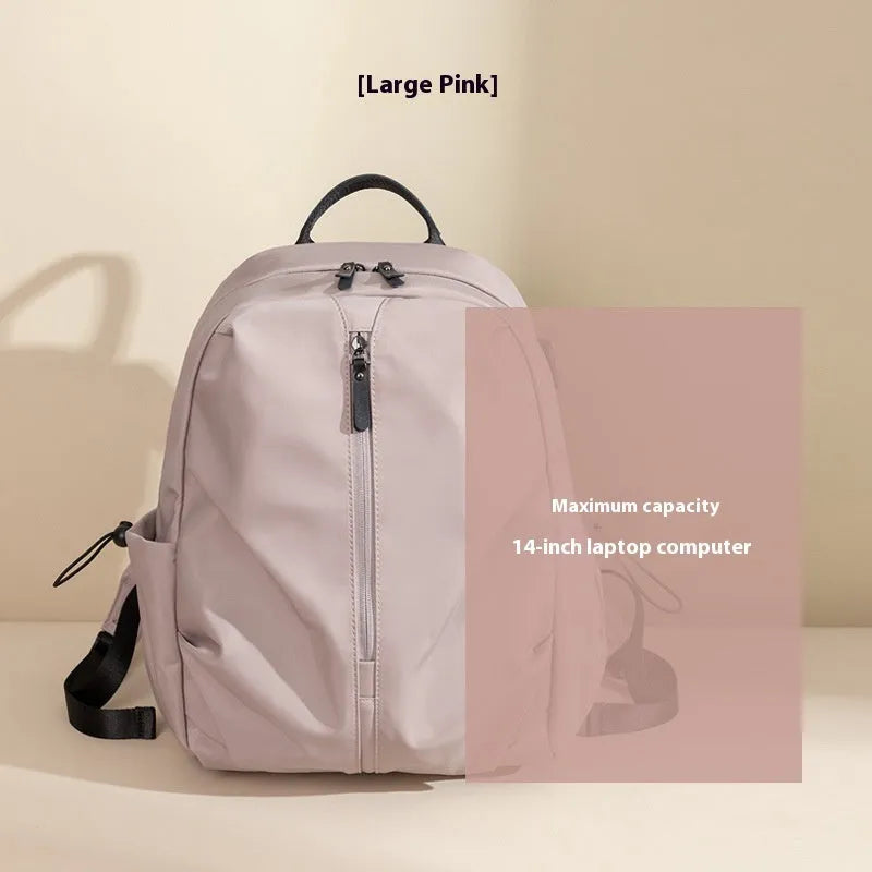 Women's Korean-style simple business travel backpack in dirty pink, Oxford cloth, with computer pocket, small A4 size