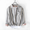 Men's striped linen shirt in red or grey with long sleeves and loose fit