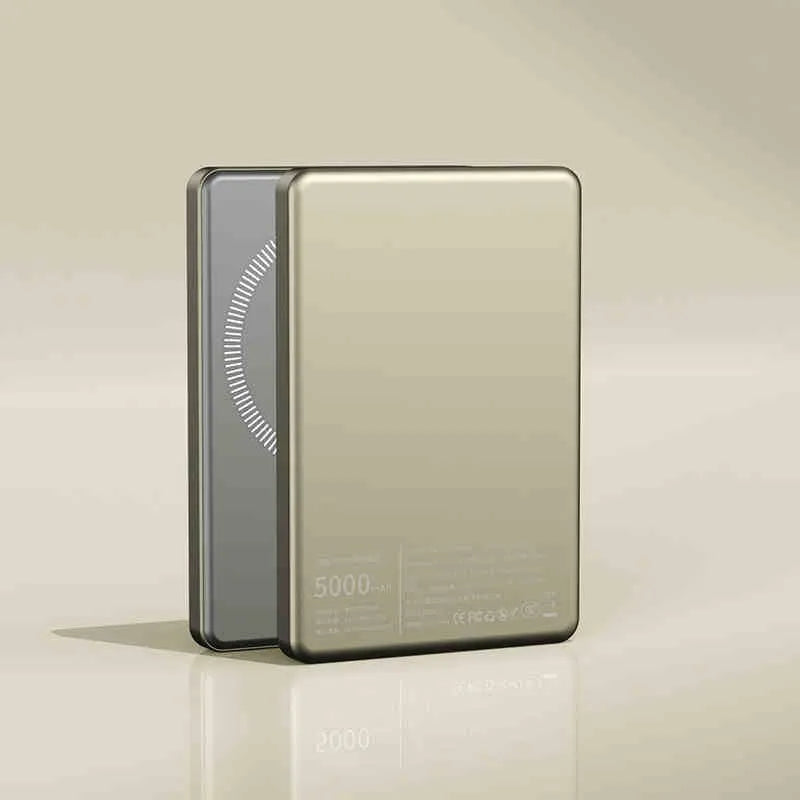Ultra thin titanium alloy magnetic power bank with wireless charging, 20W, 10000mAh, Titanium Gray