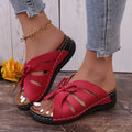 Women's Roman-style lace-up platform wedge sandals in black with PU upper and TPR sole