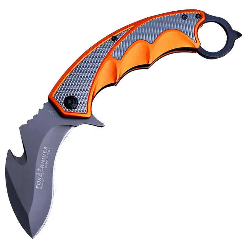 Orange steel handle folding knife with 8.2cm 5CR15MOV blade for camping and tactical use