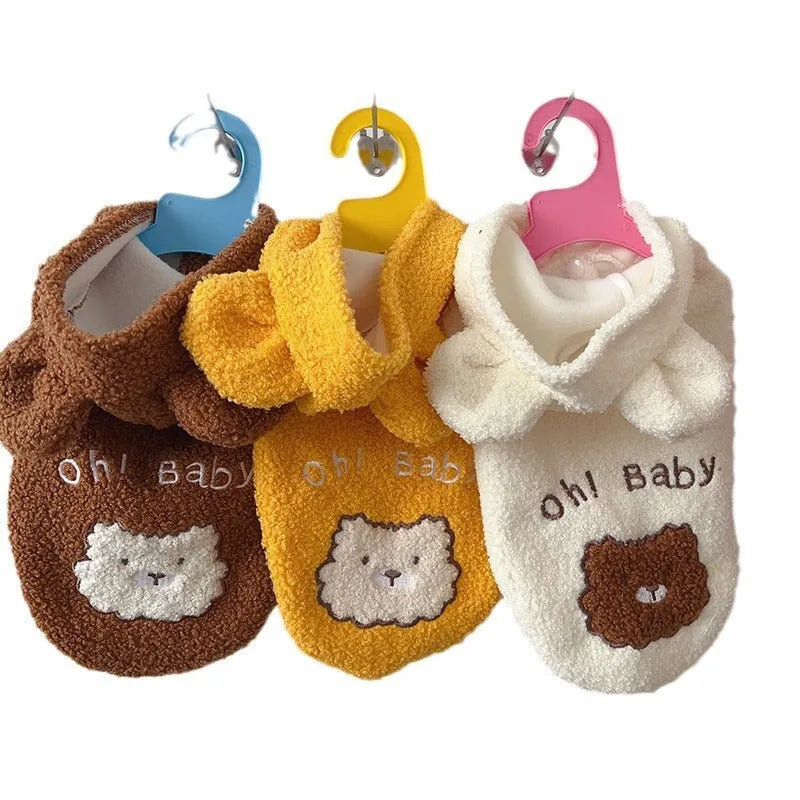 Bear ear velvet pet vest in brown for small dogs and cats, polyester casual style