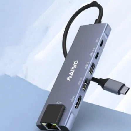 Aluminium Steam Deck docking station with six ports including HDMI, Ethernet, and USB, showing a 15cm cable.