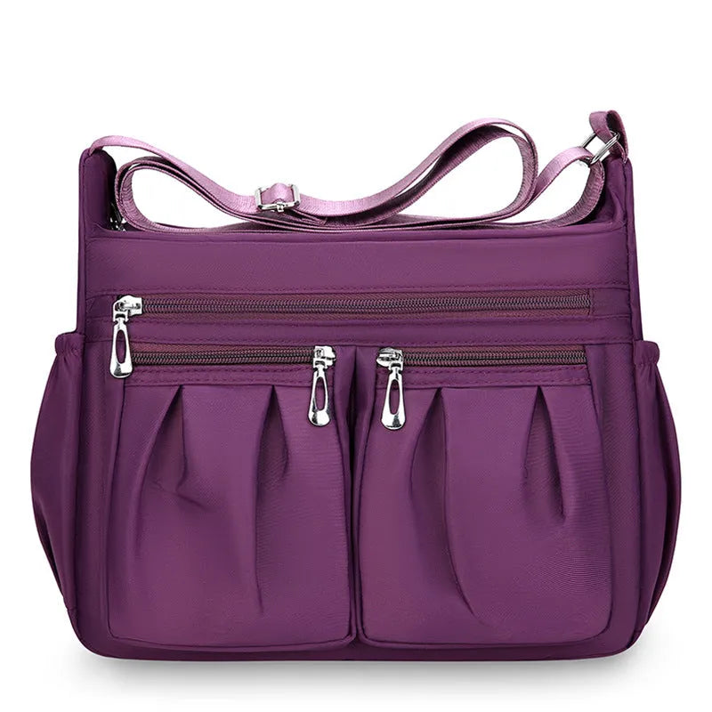 Canvas crossbody bag for women large capacity horizontal square shape with sewing line details