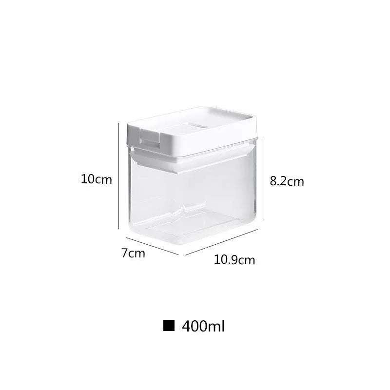 White transparent plastic grain storage container with 400ml capacity and Japanese design.