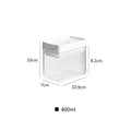 White transparent plastic grain storage container with 400ml capacity and Japanese design.