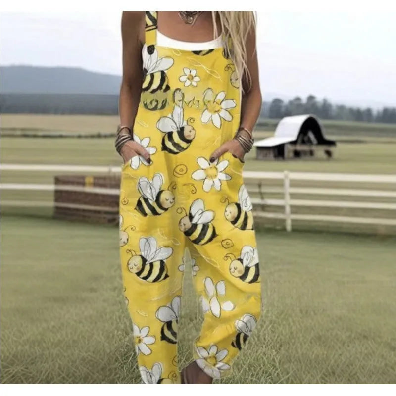 Women's digital print button suspender trousers mid waist straight leg polyester available in multiple colours sizes S to 5XL