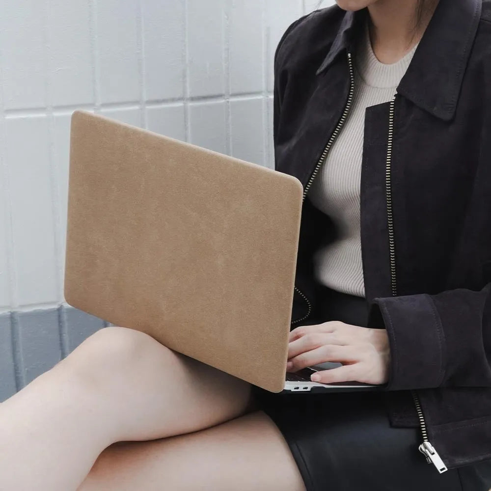 Cocoa brown suede laptop sleeve case compatible with Apple MacBook Air and Pro models