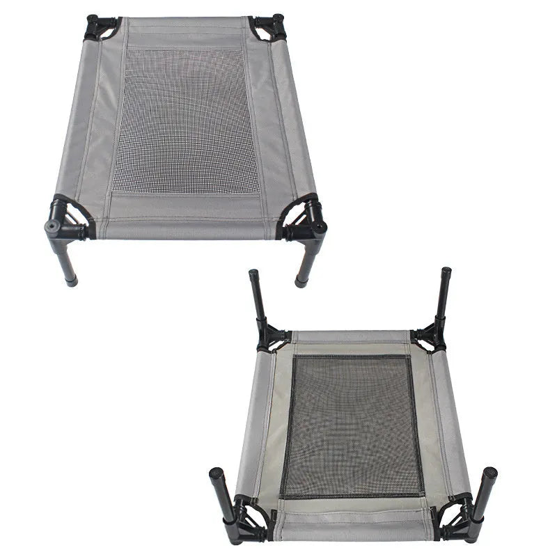 Black outdoor pet dog bed with removable Oxford cloth cover on steel frame