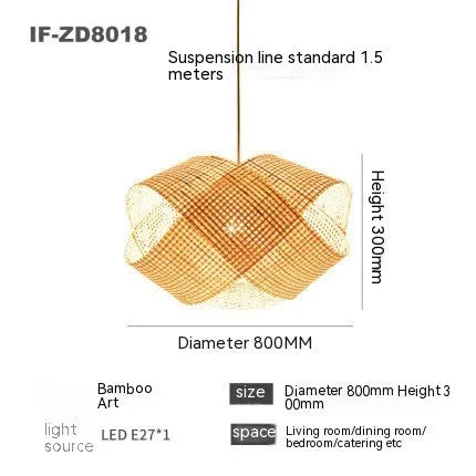 Bamboo woven rattan ceiling lamp in new Chinese style with adjustable height for restaurant lighting