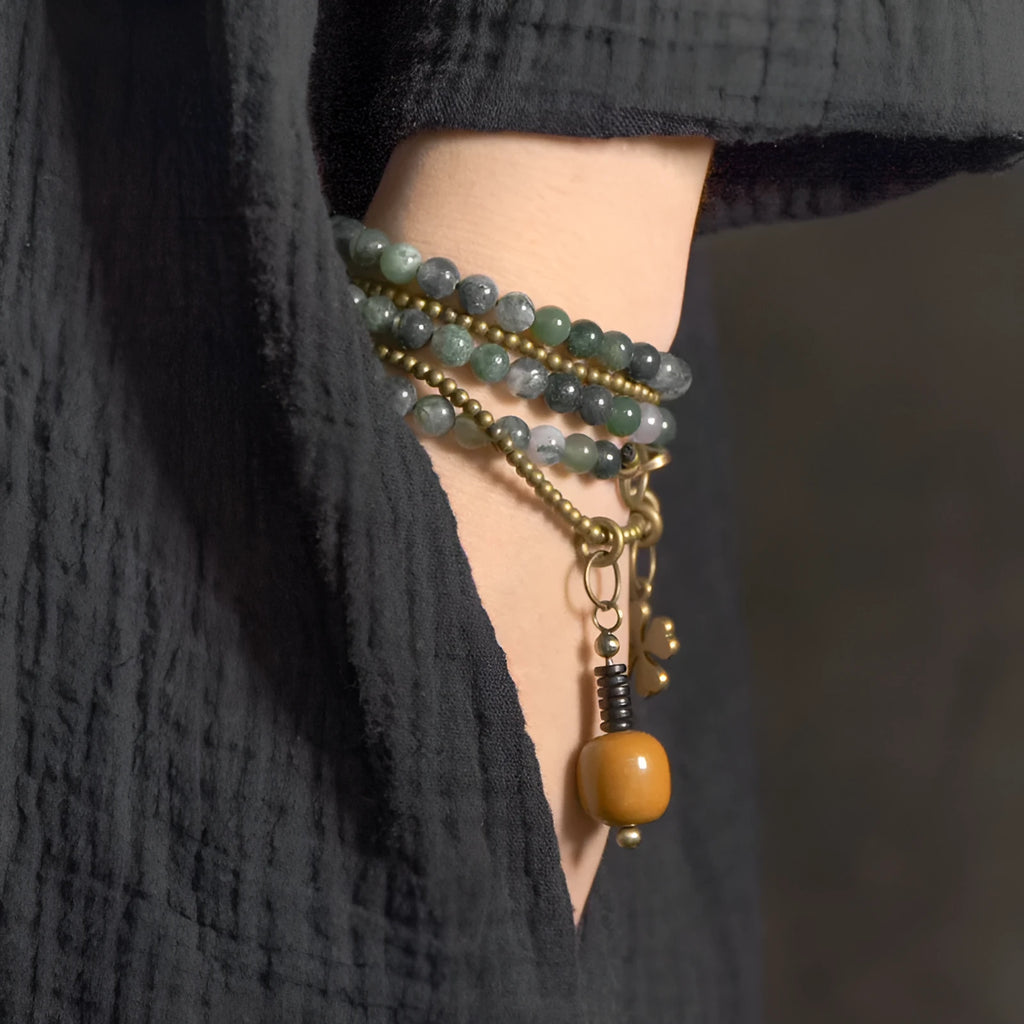 Multi-layered ethnic-style children's bracelet in natural crystal, shown in size 16 yards for girls.
