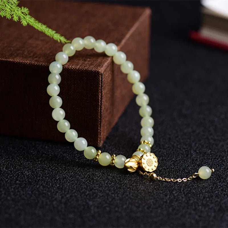 Shihuan natural Hetian Jade bracelet with 6mm beads, constellation design and fu character