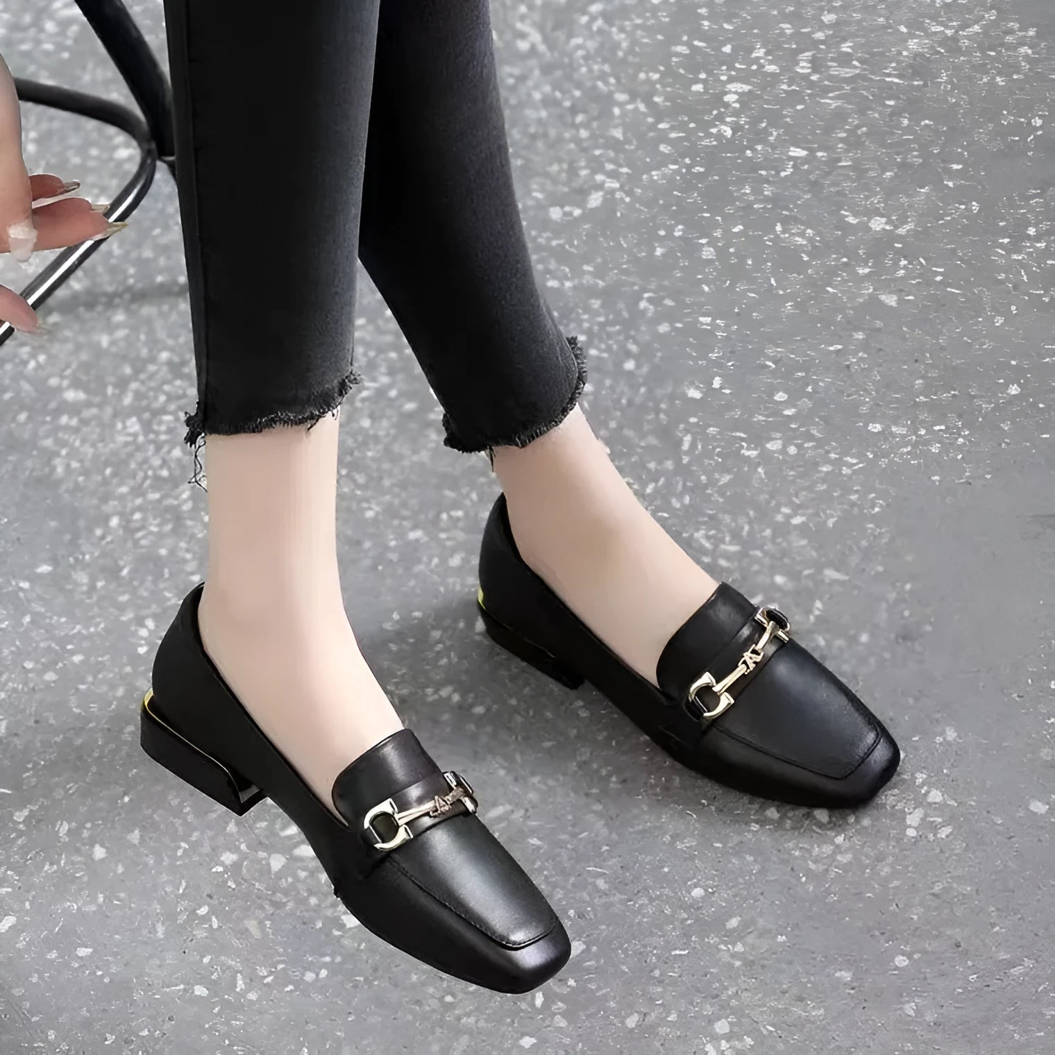 Women's striped microfiber loafers in beige and black with slip-on design