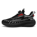 Men's rotating buckle fly-kit mesh running shoes in white green, grey and black colours with low-top design