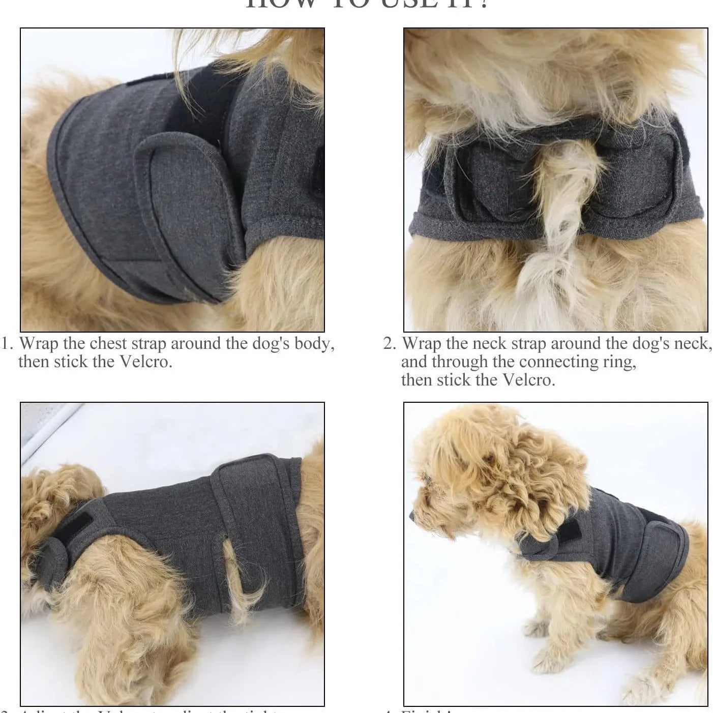 Classic Dog Anxiety Jacket breathable thunder vest in a neutral colour, shown on a calm dog, with multiple size options from XS to XXXL
