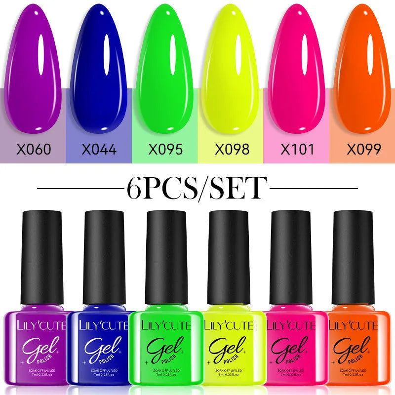 UV gel nail polish set with multiple colour bottles including nude and glitter options for nail art