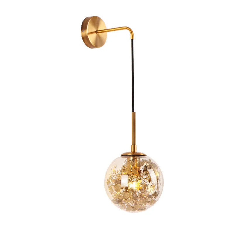 Modern simple glass wall bedside lamp in Golden Flower or Silver Flower finish, 15cm or 20cm size.